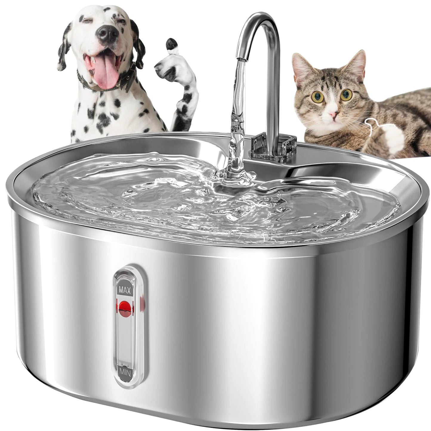 MewDgland Cat Water Fountain Dog Water Bowl Dispenser - Stainless Steel - 3.2L/ 108 Oz - Quiet Circulating Filtration