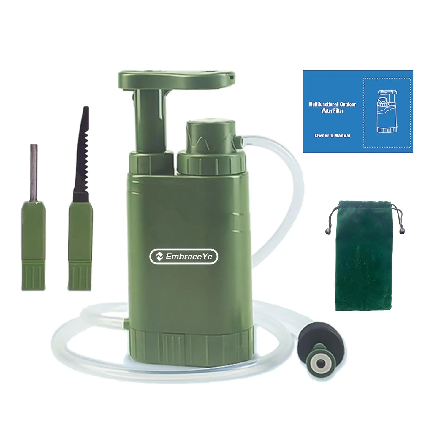 【Outdoor Water Filter Multipurpose for Survival】- Portable Hiking Water Filtration System - Water Purifier for Hiking Travel and Emergency - Hand Pump Water Filter